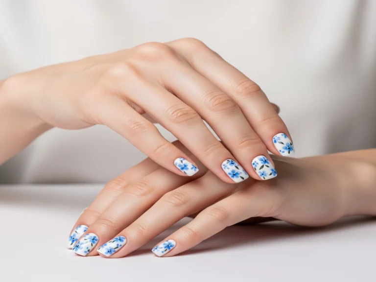 12 Blue and White Floral Nail Designs