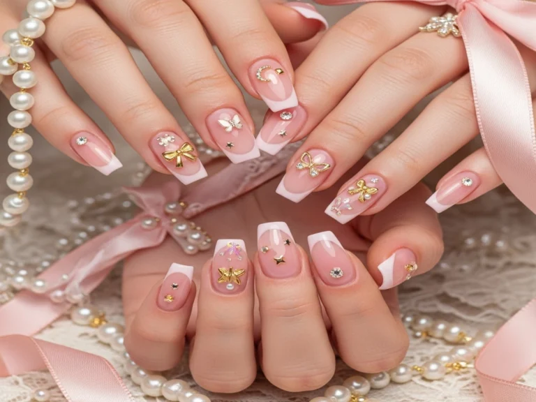 14 Pink French Tip Nails with Charms Ideas