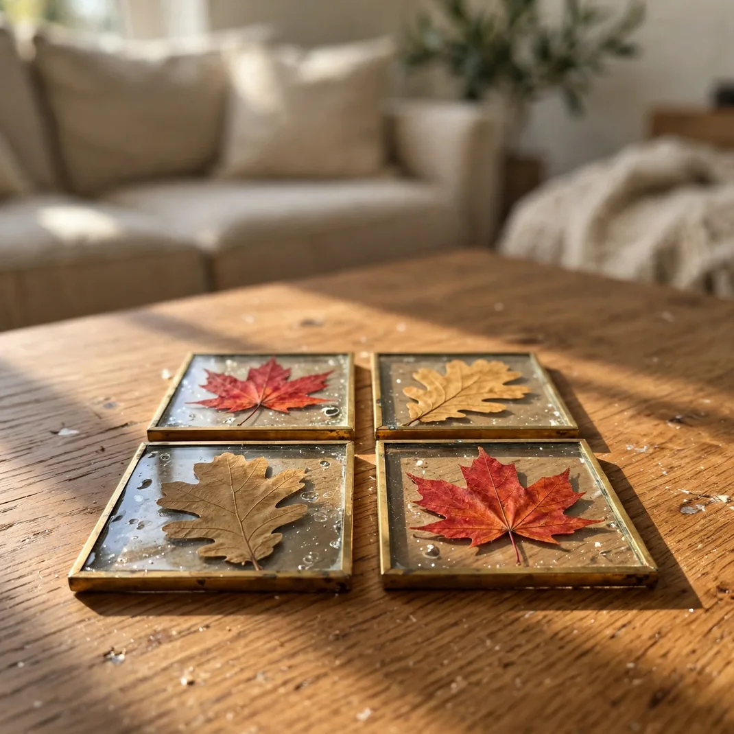 Design 01 Pressed Leaf Glass Coasters