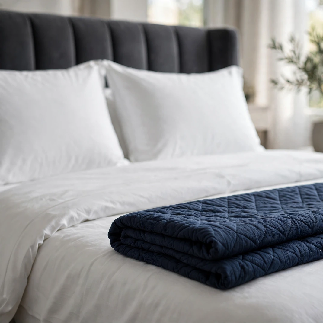 Design 03 Crisp White Bedding With Navy Layers
