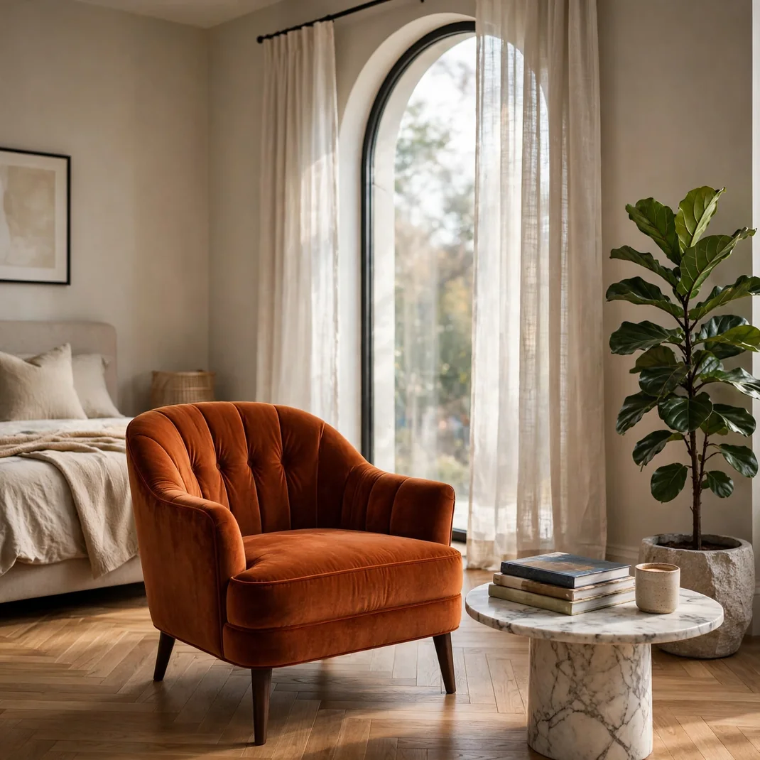 Design 03 Orange Velvet Lounge Chair