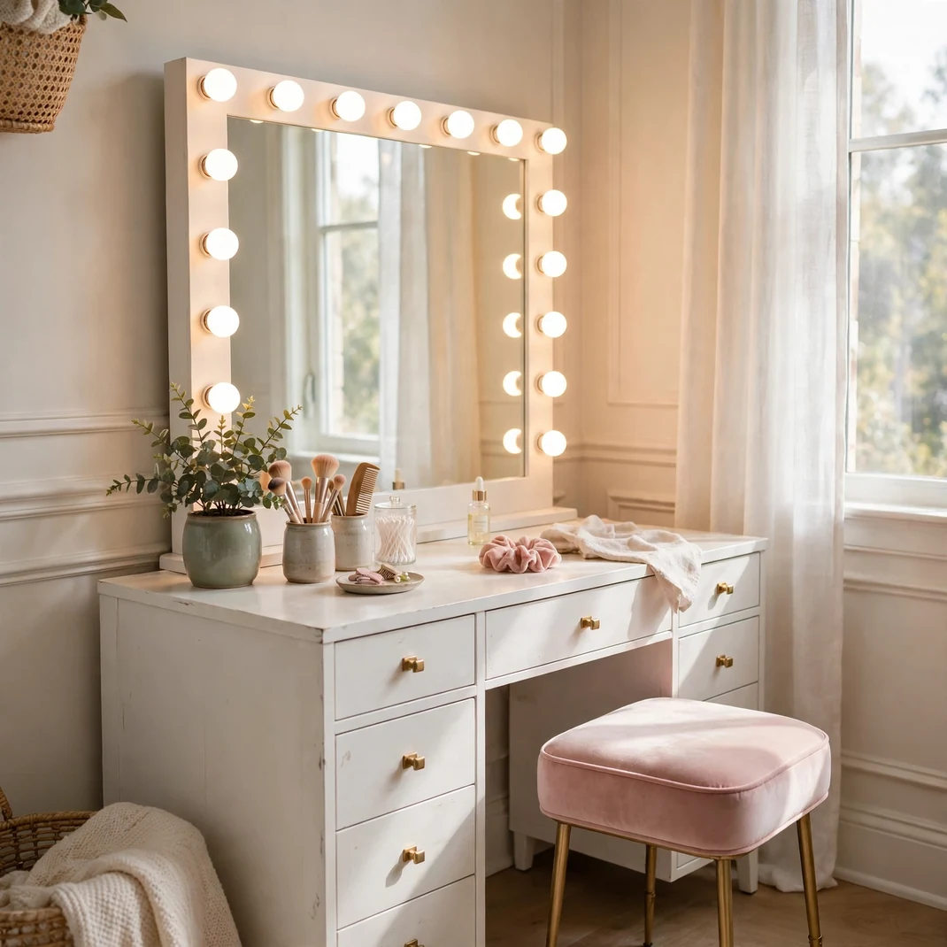 Design 03 Vanity Desk With Hollywood Mirror