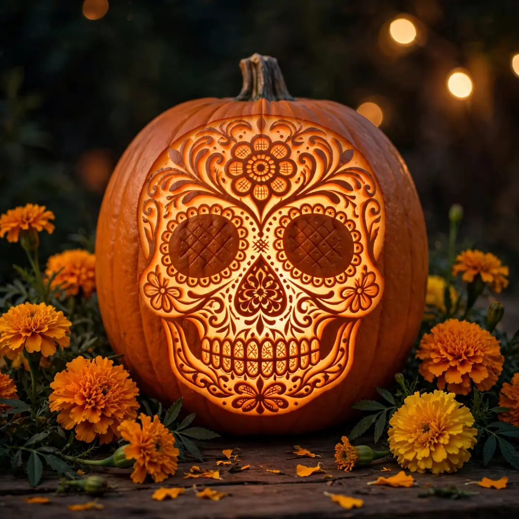 Design 05 Day Of The Dead Sugar Skull Pumpkin