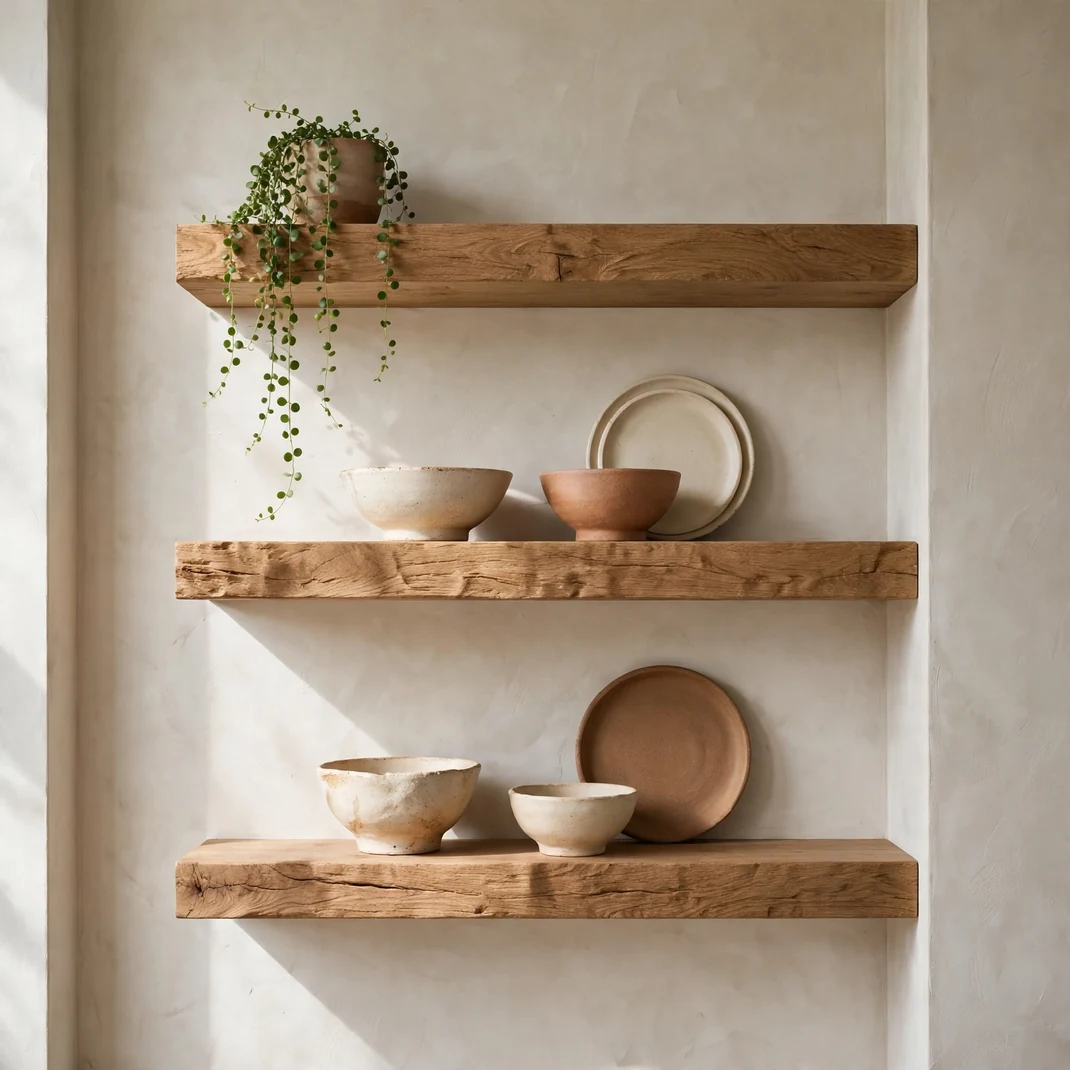 Design 05 Open Timber Shelving With Curated Stoneware