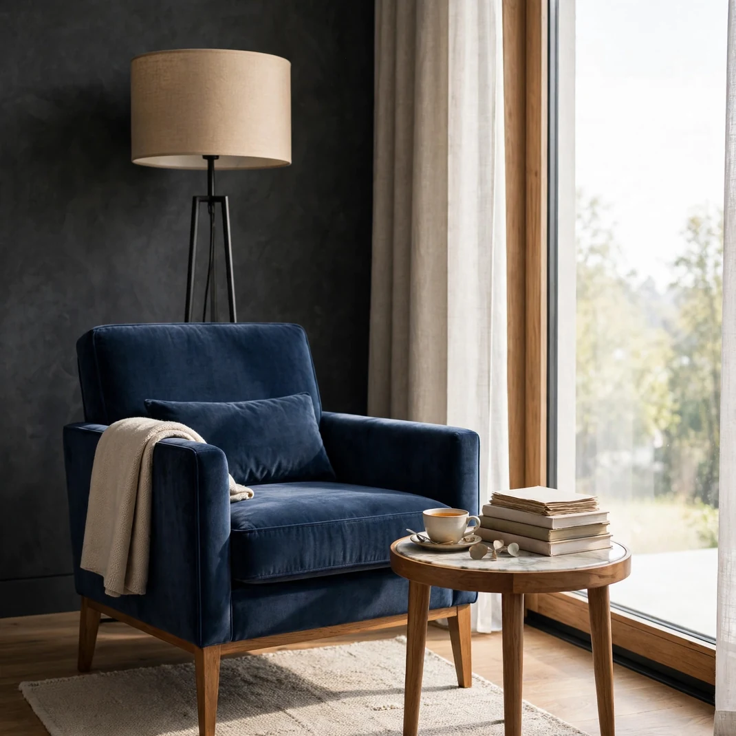 Design 06 Navy Velvet Reading Chair