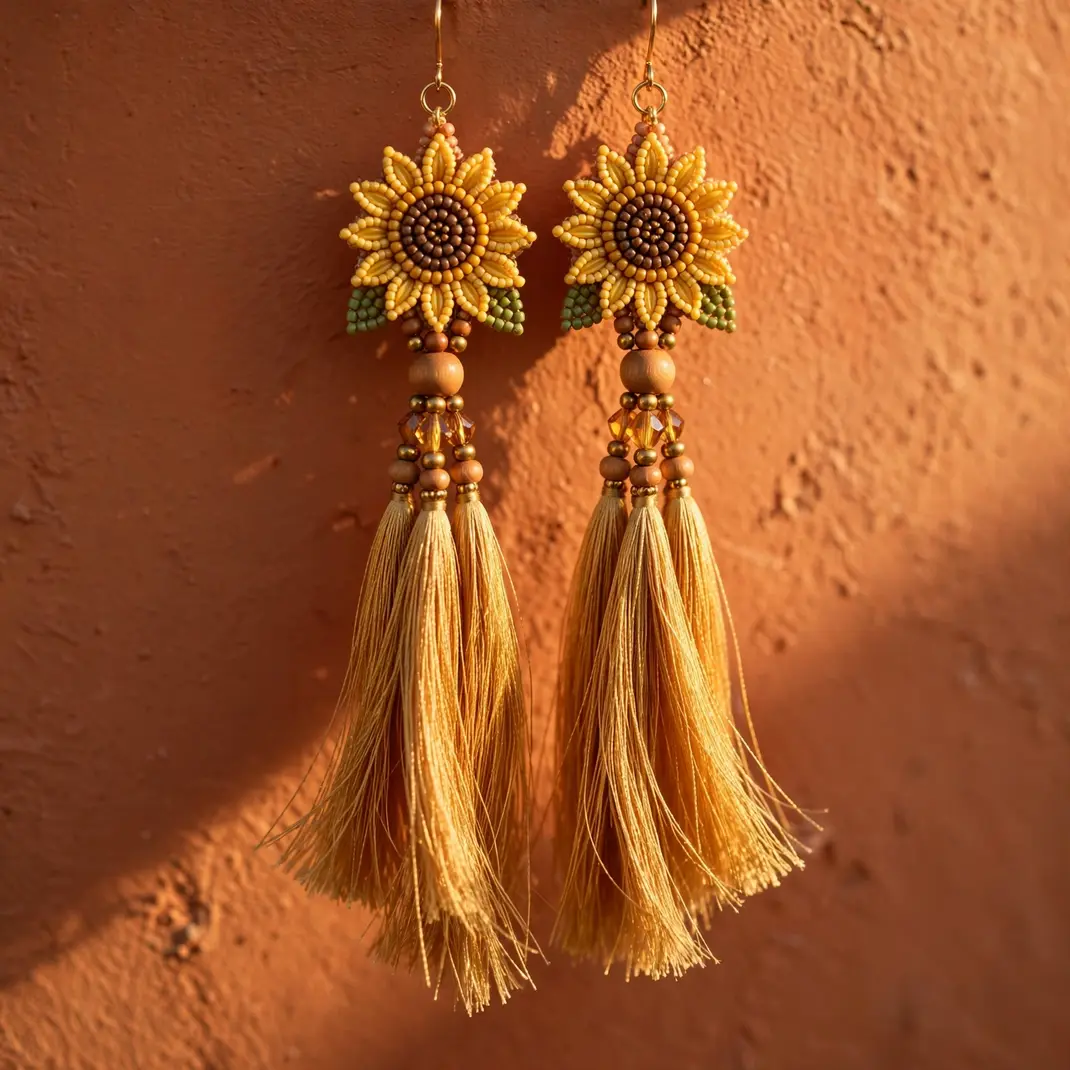 Design 07 Sunflower Tassel Earrings