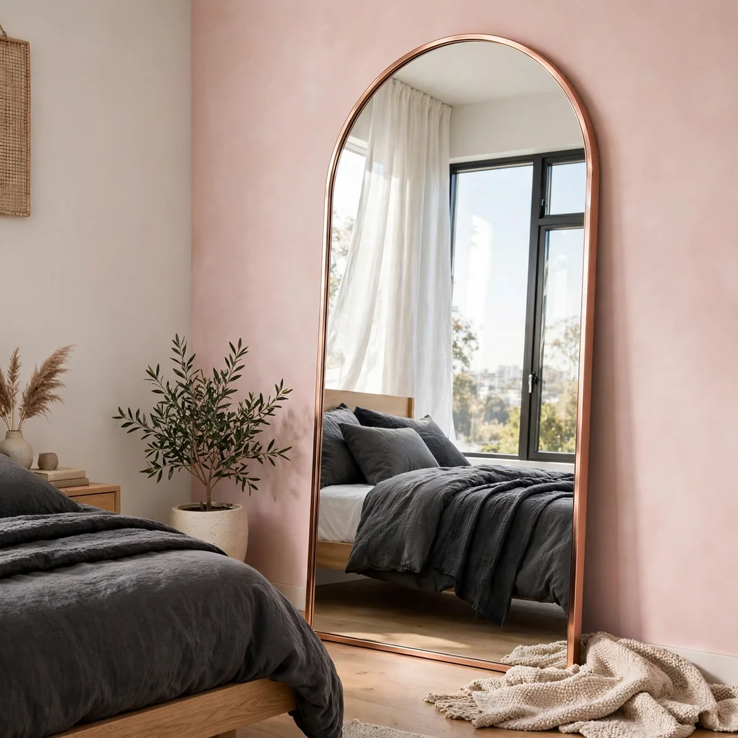 Design 09 Arched Rose Gold Floor Mirror