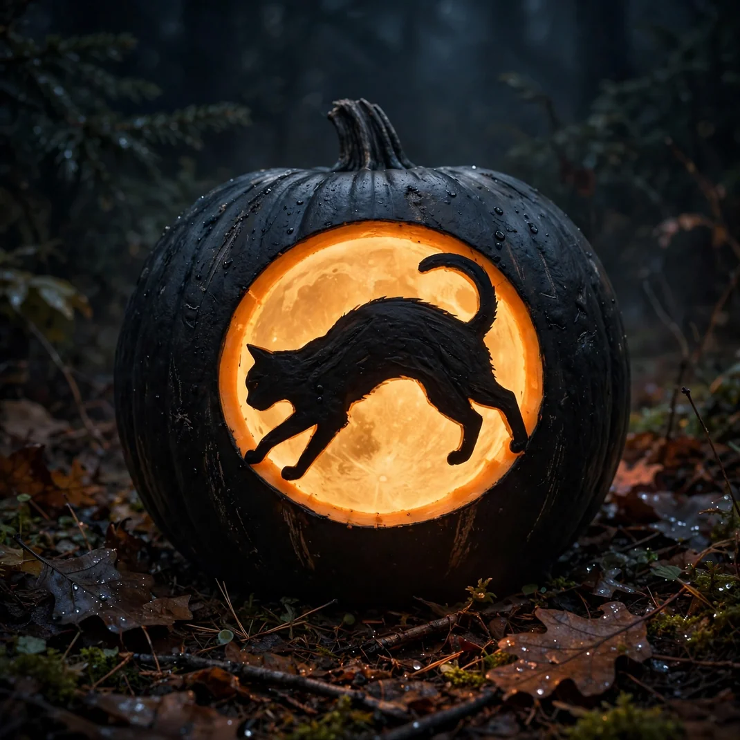 Design 09 Black Cat Silhouette Pumpkin