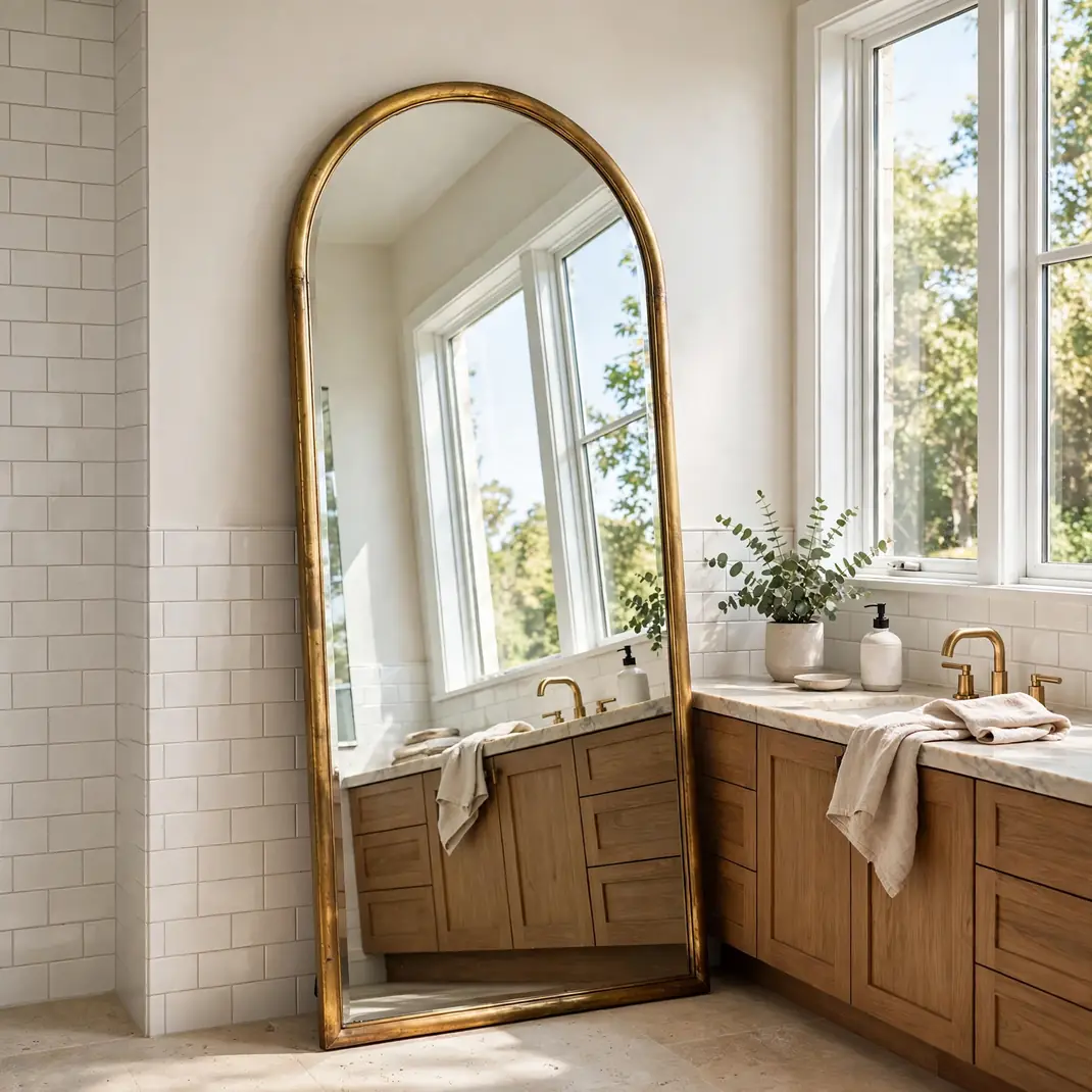 Design 1 Arched Brass Floor Mirror