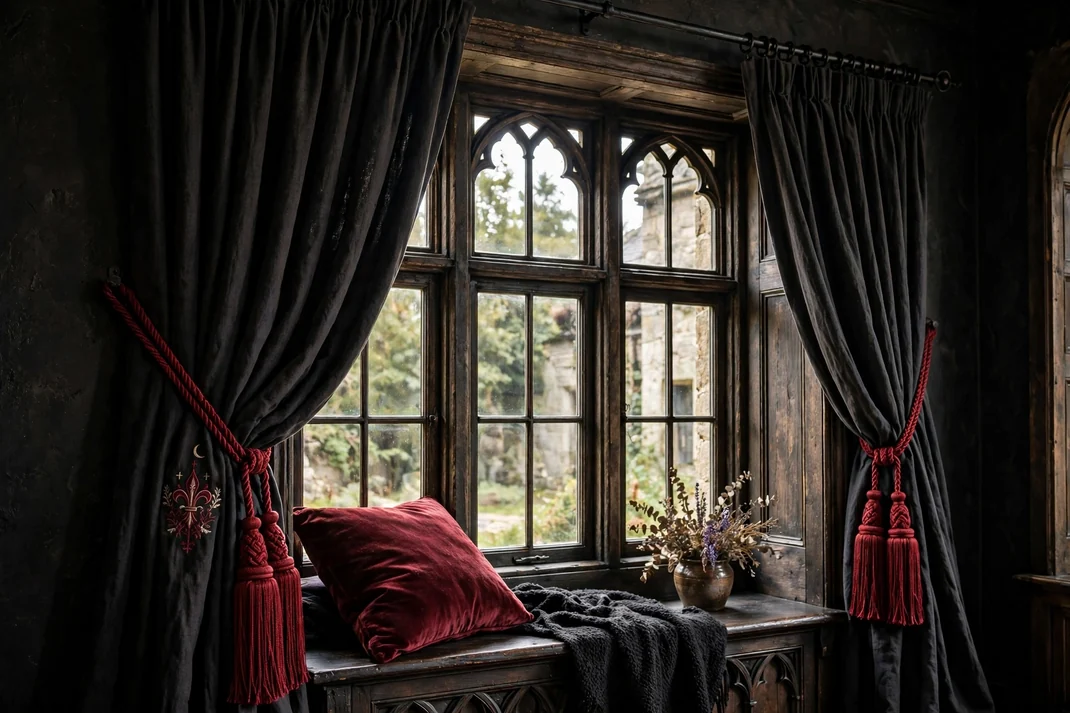Design 10 Add Wine Red Tassel Tiebacks To Charcoal Drapes