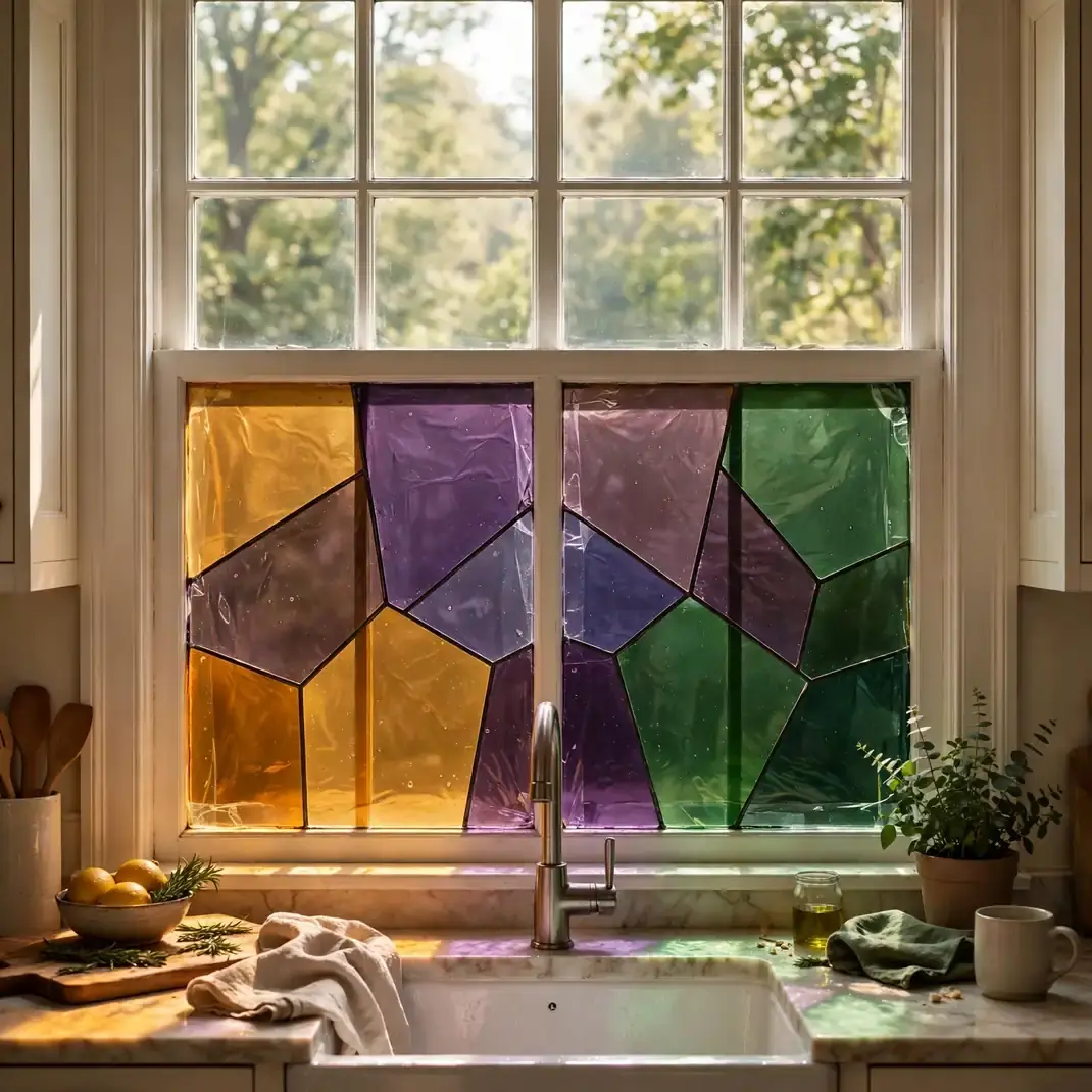 Design 10 Apply Stained Glass Look Film In Amber And Violet