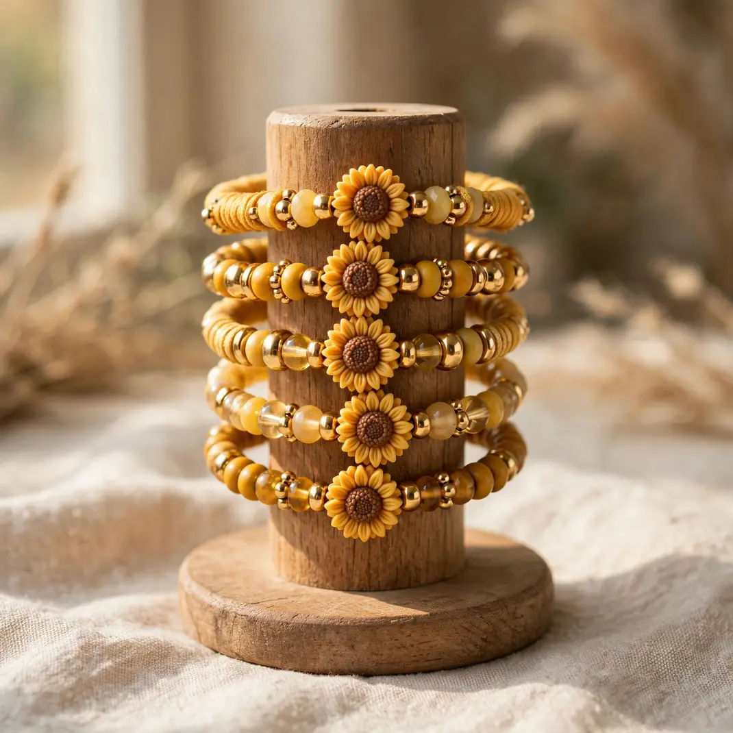 Design 10 Sunflower Stretch Bracelet Stack