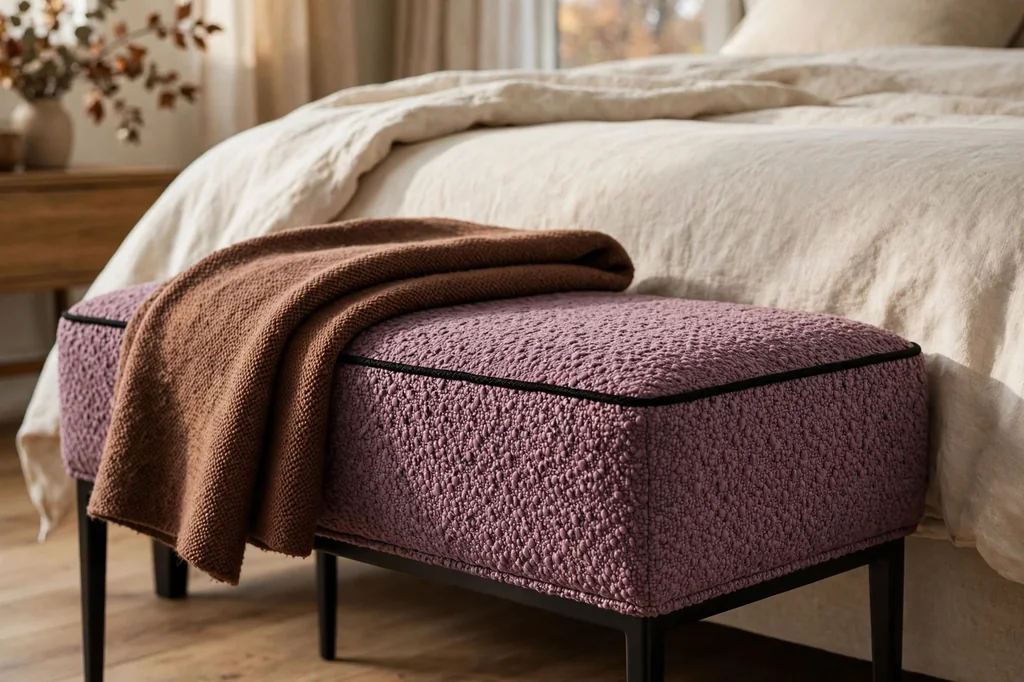 Design 10 Tailor A Mauve Boucle Bench With Black Piping