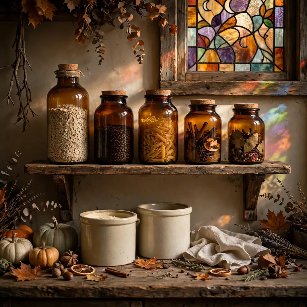 Design 10 Warm Open Shelves With Amber Pantry Glass