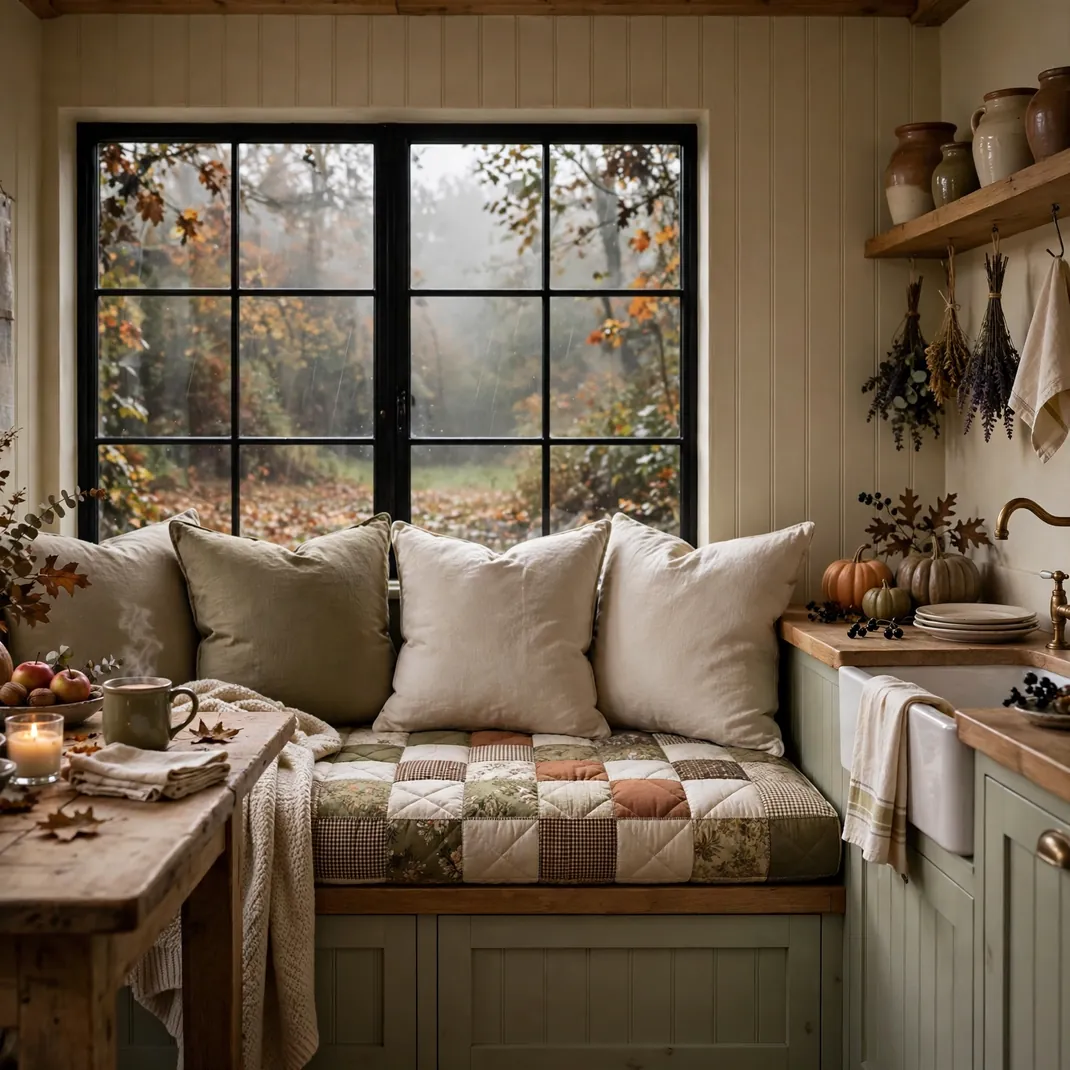 Design 11 Cover The Breakfast Banquette In A Harvest Patchwork