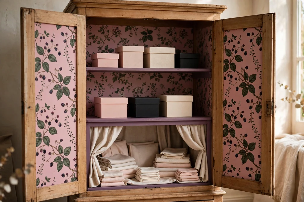 Design 12 Paper The Inside Of An Armoire In Blackberry Florals