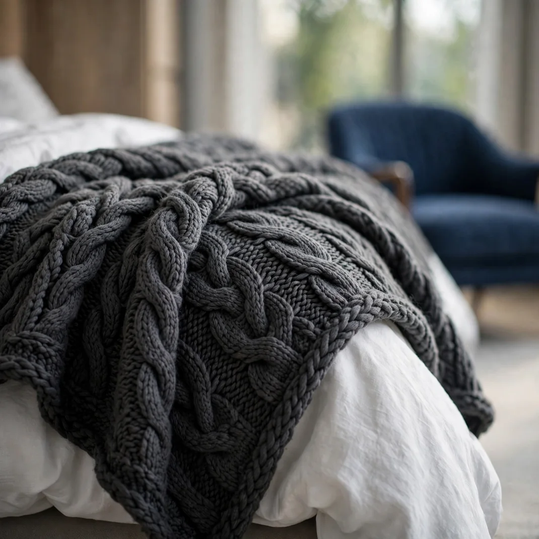 Design 13 Chunky Knit Charcoal Throw