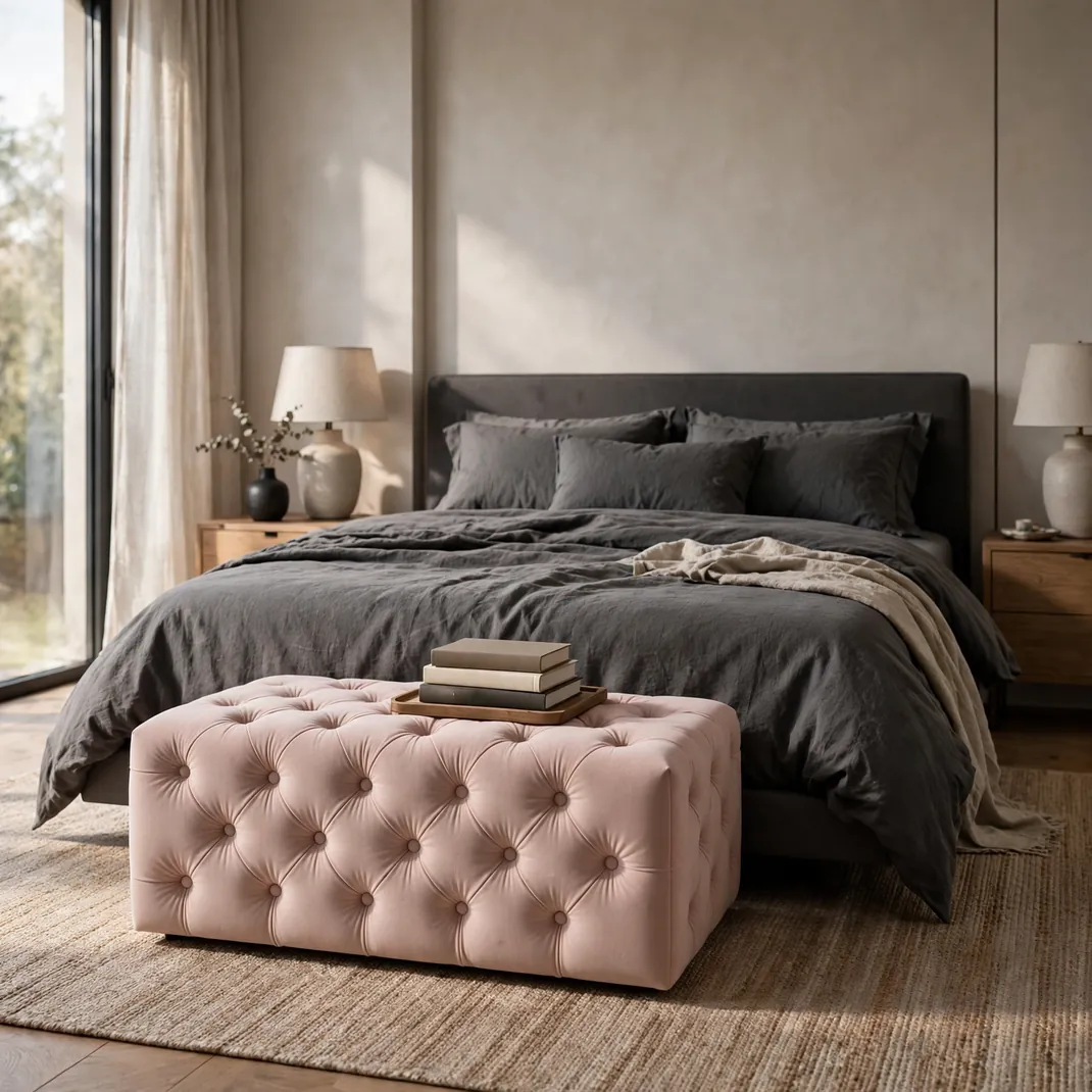 Design 14 Blush Tufted Storage Ottoman