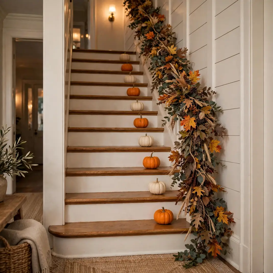 Design 14 Line The Stairs With Mini Pumpkins