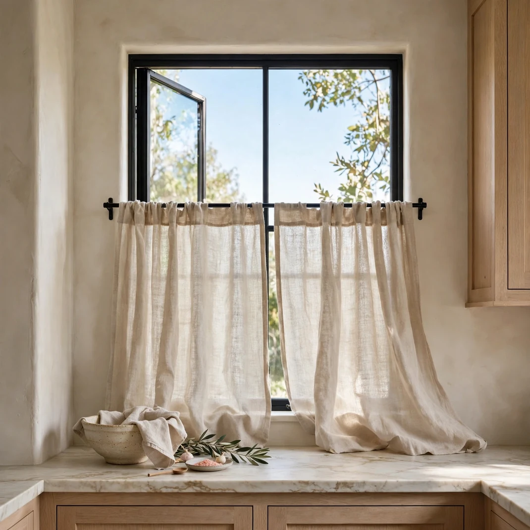 Design 15 Linen Cafe Curtains With Iron Rods