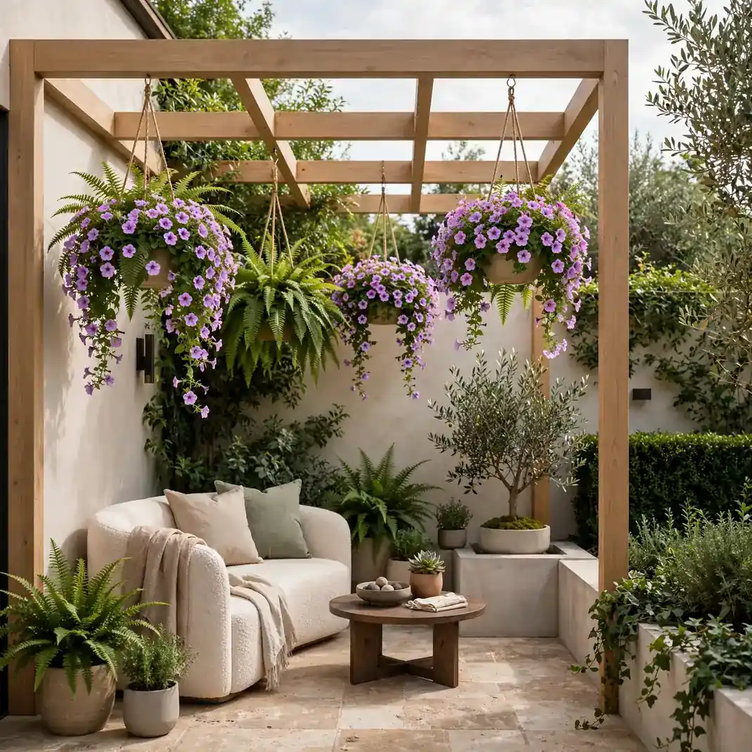Design 15 Overhead Pergola With Hanging Baskets