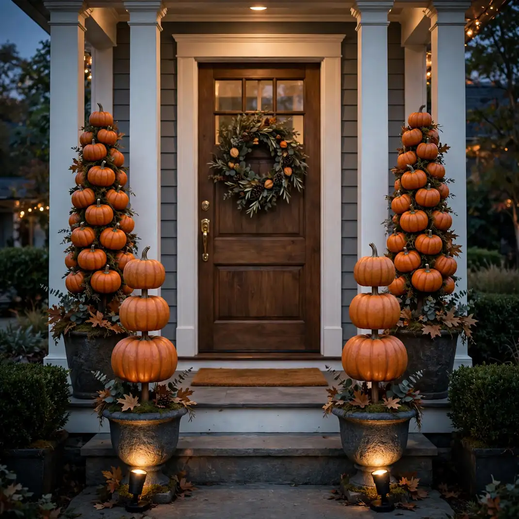 Design 15 Stack Pumpkin Topiaries By The Front Door