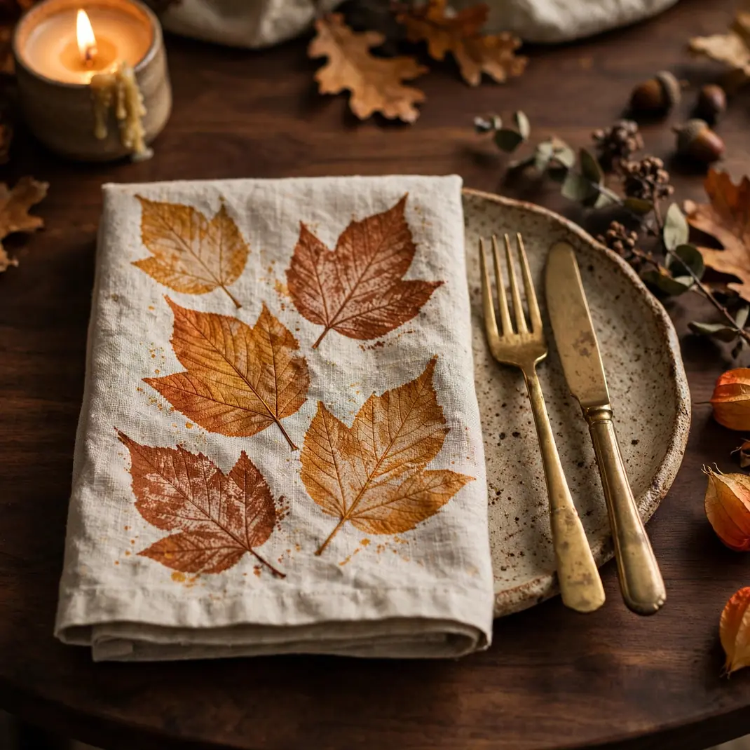 Design 17 Leaf Stamped Linen Napkins