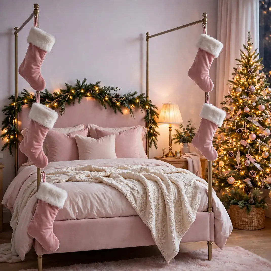 Design 17 Pink Velvet Stockings Fur Trim