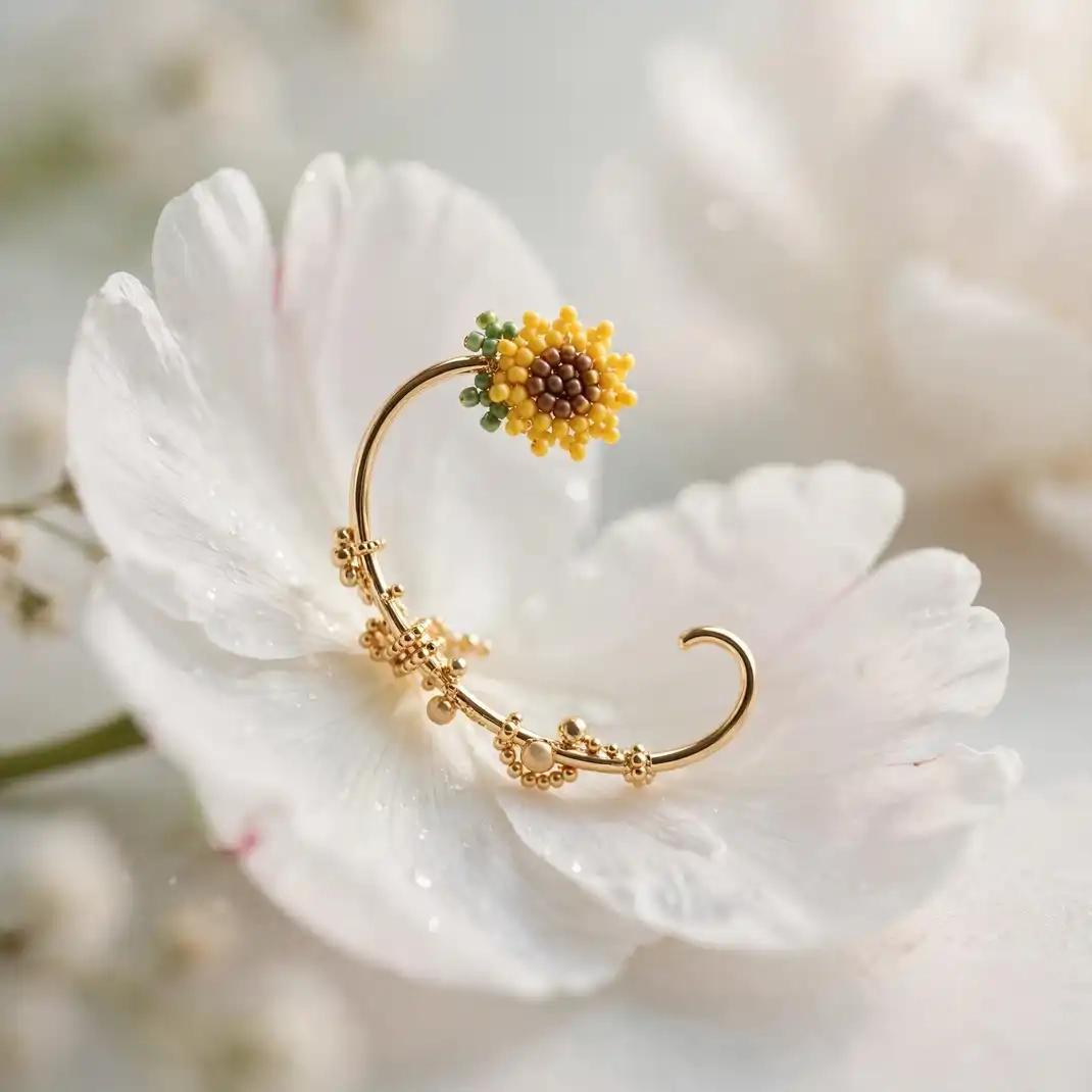 Design 17 Sunflower Beaded Ear Cuff