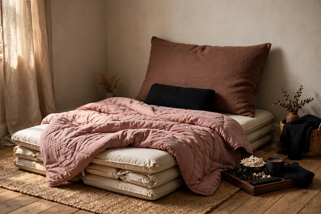 Design 18 Layer A Quilted Floor Lounge In Rose And Cocoa