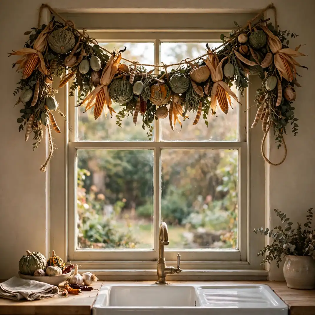 Design 18 String Small Gourds On Twine Across The Window