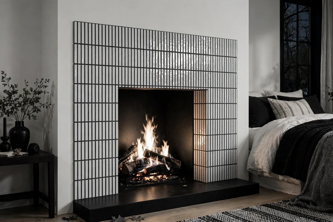 Design 18 Tile A Fireplace In White Finger Tile And Black Grout