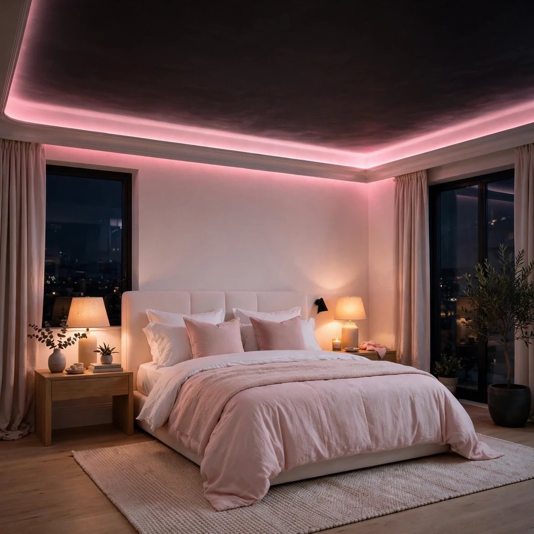 Design 19 Charcoal Ceiling With Pink Cove Lighting