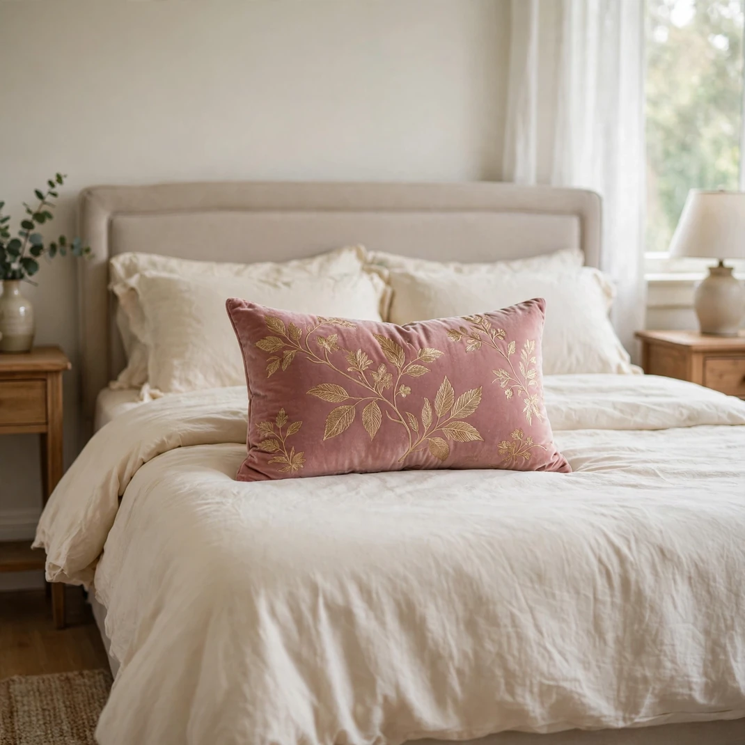 Design 19 Pink Velvet Lumbar Pillow