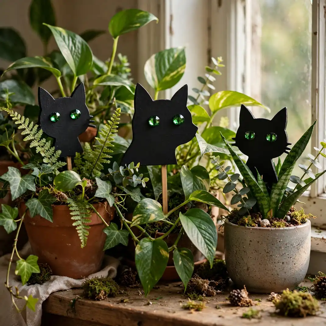 Design 19 Stake Black Cat Silhouette Plant Stakes