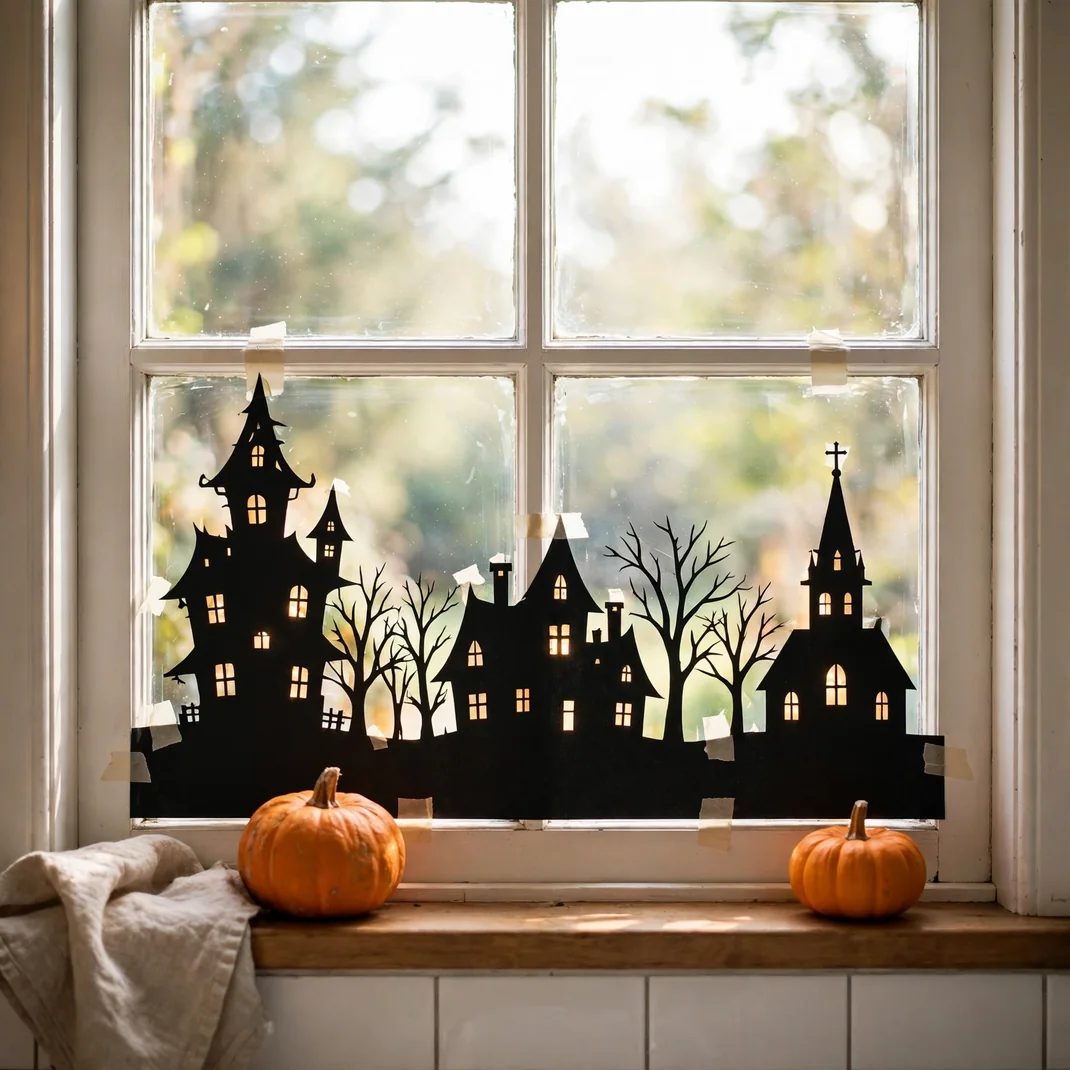 Design 2 Cut A Paper Silhouette Village That Glows Against The Glass