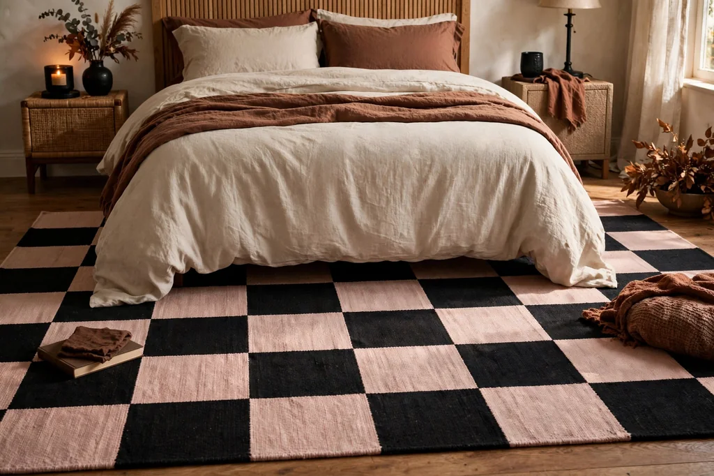 Design 2 Ground The Room With A Blush And Black Checkerboard Rug