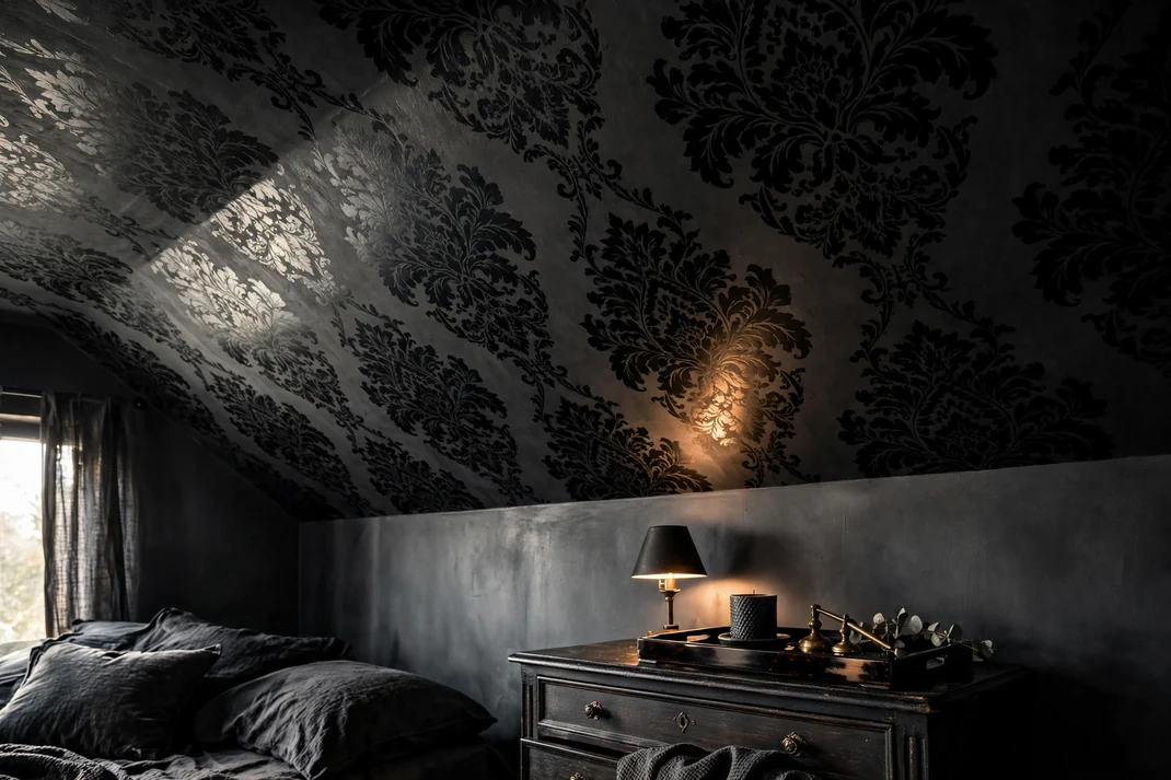 Design 2 Paper The Ceiling In Black On Black Damask