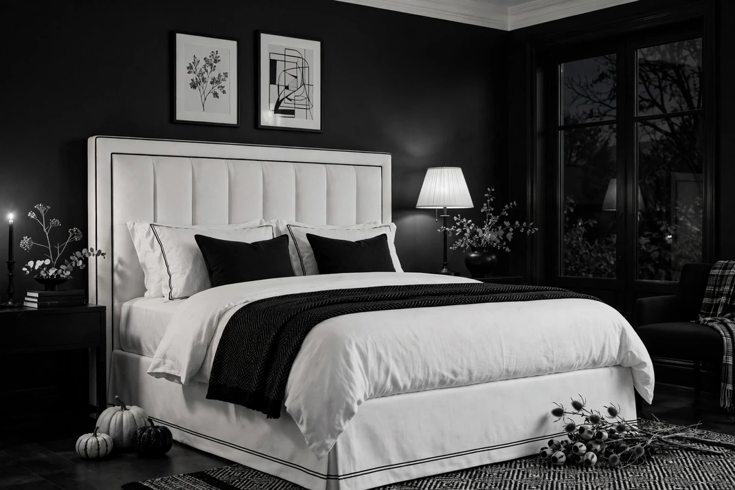 Design 2 Tailor A White Bed With Black Tuxedo Piping