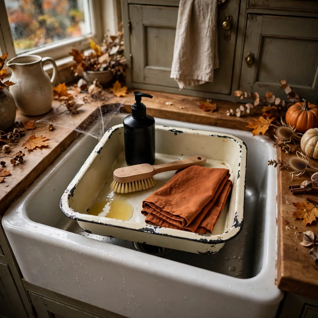 Design 21 Corral The Sink Essentials On An Enamel Wash Up Tray
