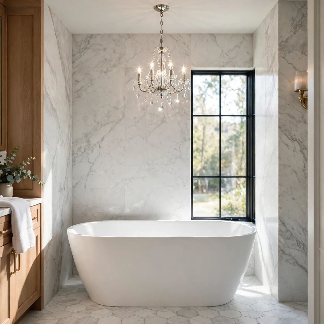 Design 23 Crystal Chandelier Over Tub