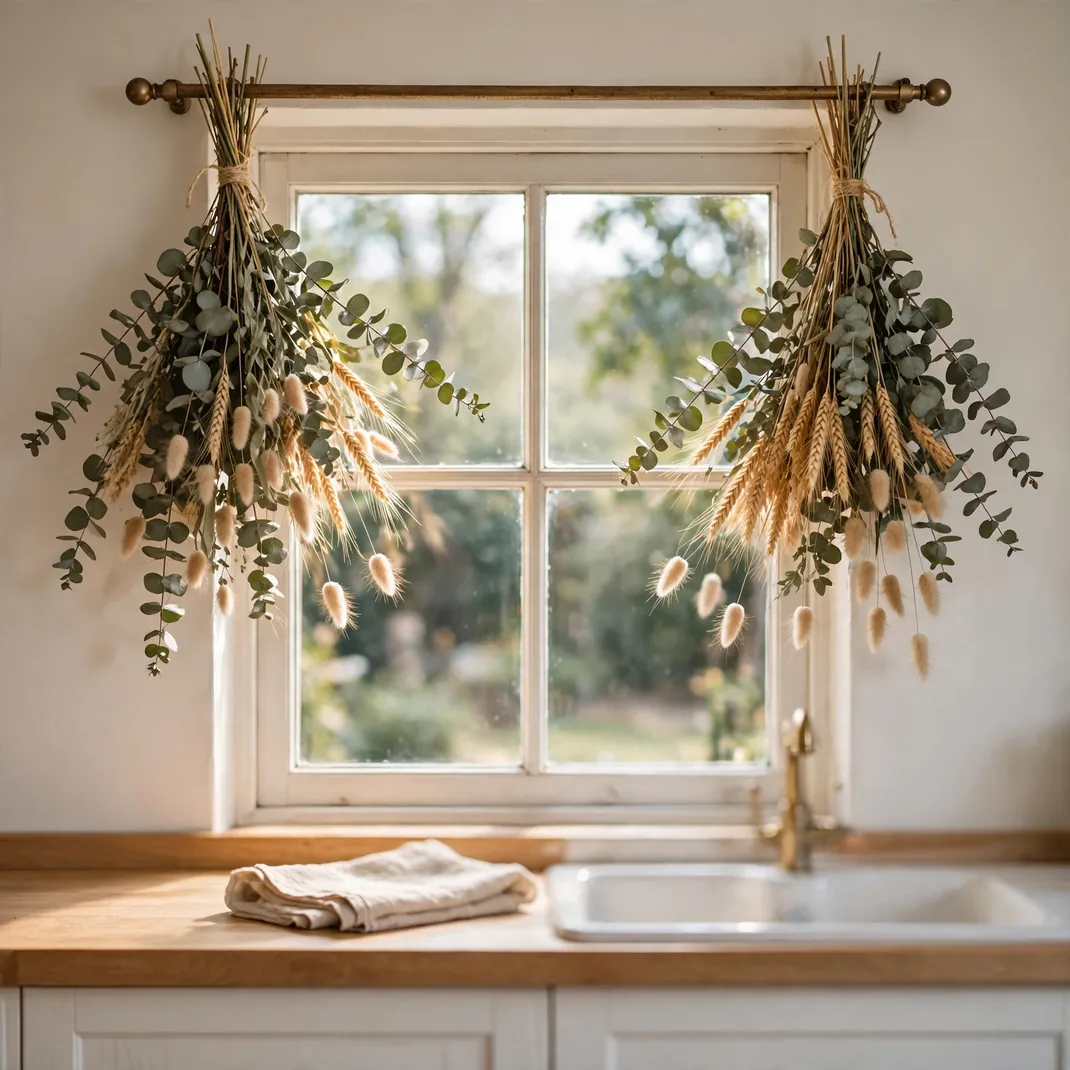 Design 23 Hang Eucalyptus And Dried Wheat From The Curtain Rod