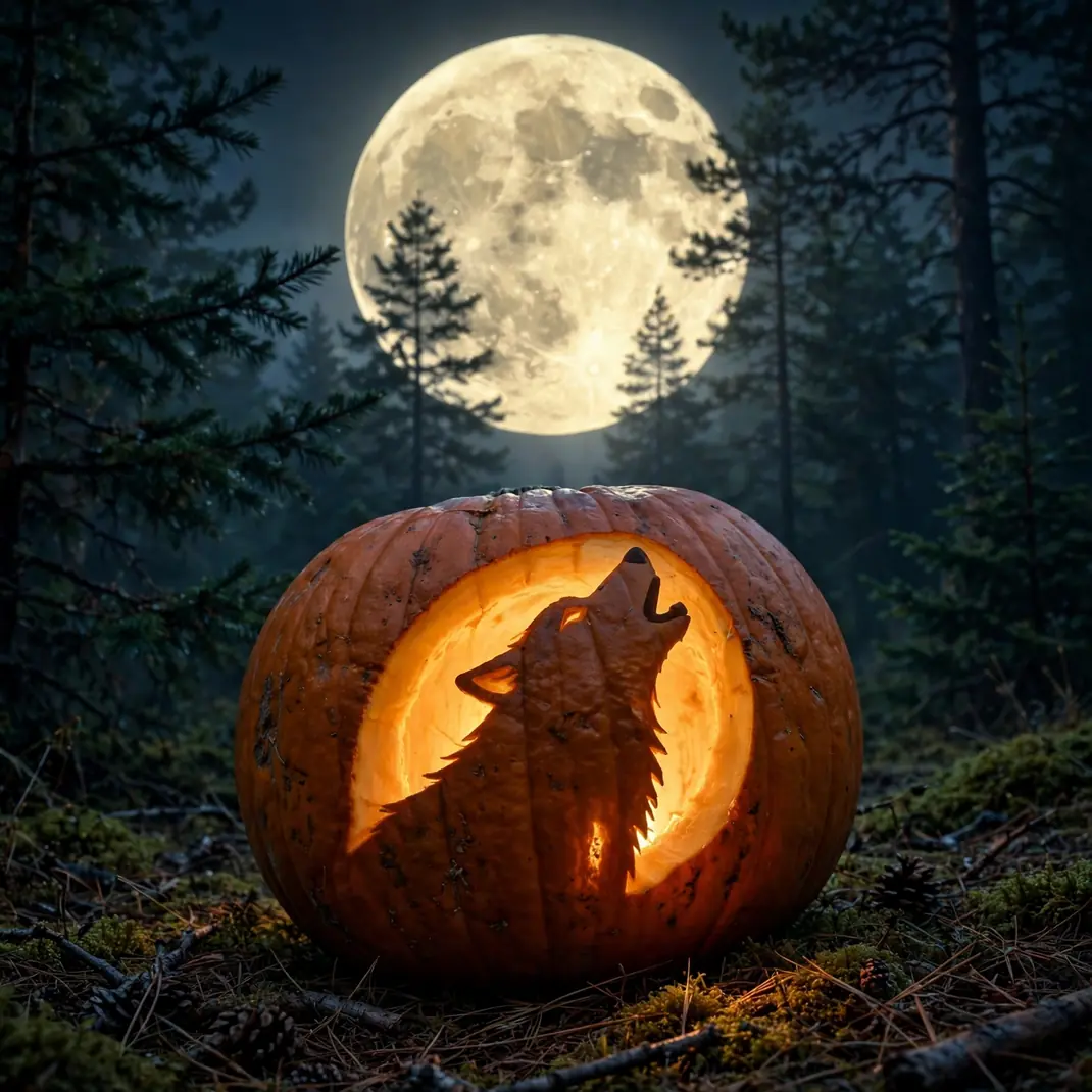 Design 23 Wolf Howling At The Moon Pumpkin