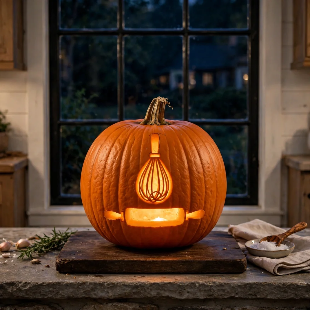 Design 24 Carve One Statement Pumpkin With A Kitchen Motif