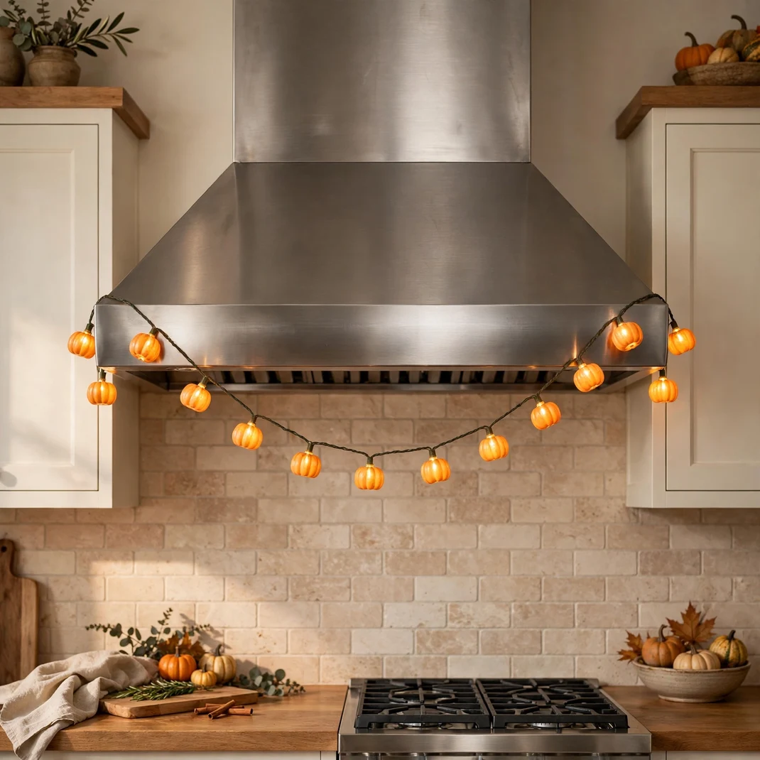 Design 4 Drape Pumpkin String Lights Along The Range Hood