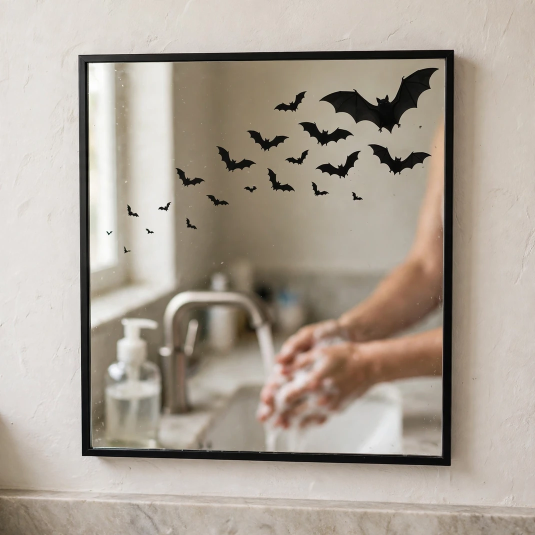Design 4 Stick Removable Bat Decals On The Mirror