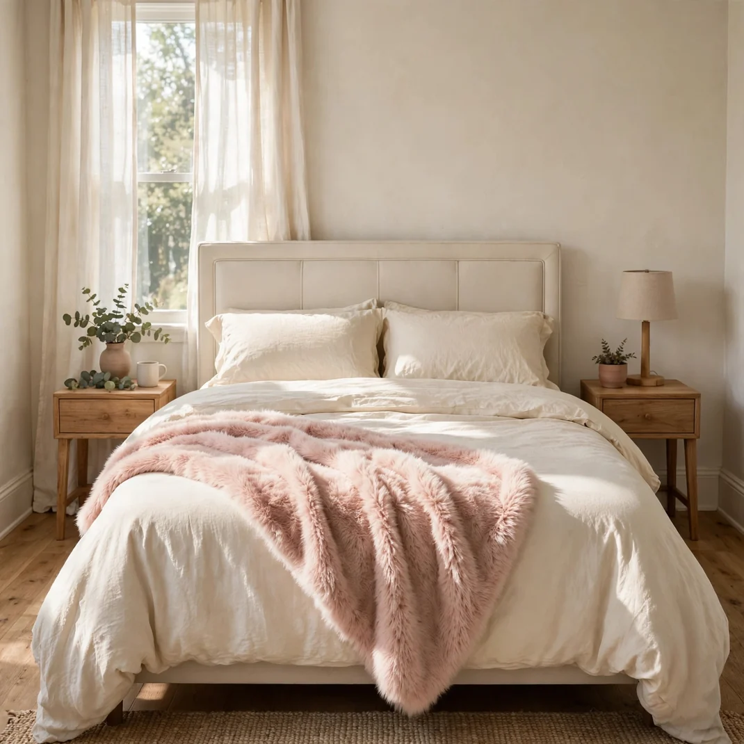 Design 5 Blush Faux Fur Throw