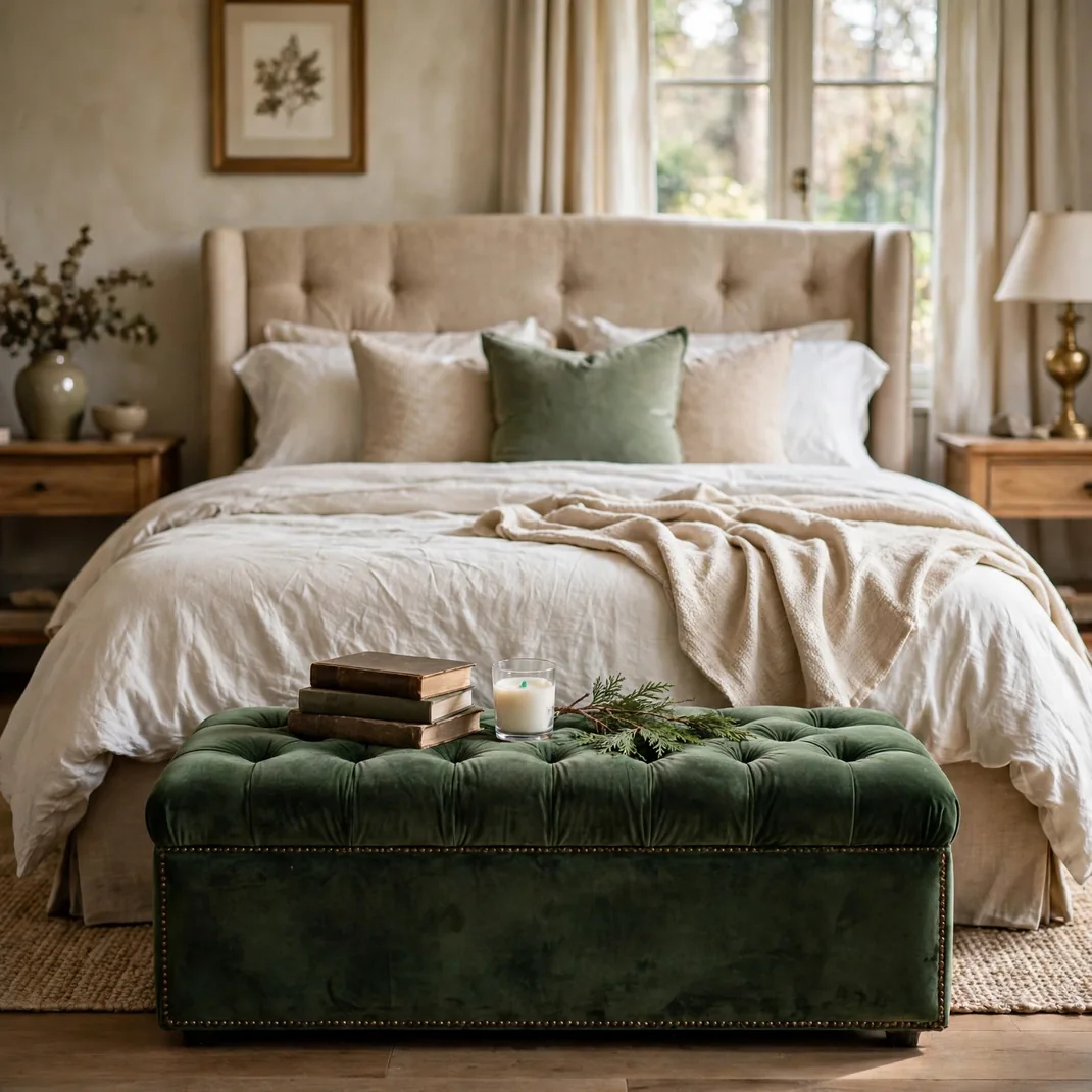 Design 5 Green Velvet Storage Bench