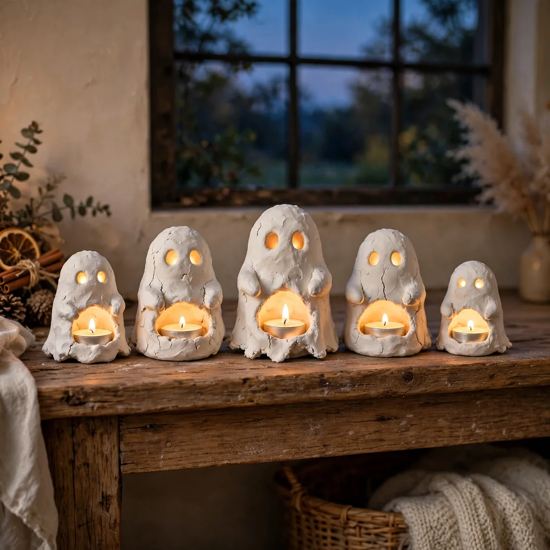 Design 5 Sculpt Air Dry Clay Ghost Tea Light Holders