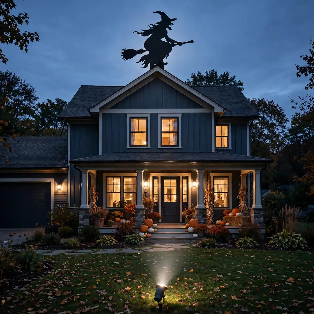 Design 5 Silhouette A Witch Against The Roofline